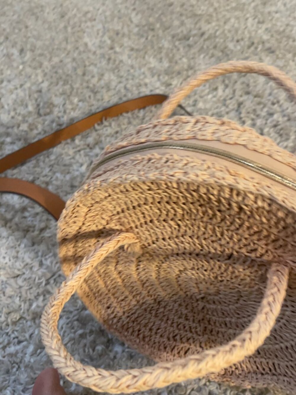 H&M Boho Round Straw Crossbody Bag Tan Woven Circle Purse - Picture 4 of 7
